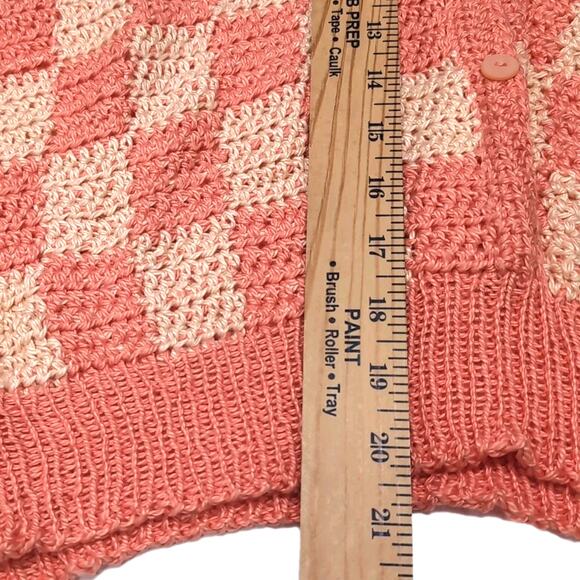 Hand Knit Handmade Pullover Sweater Vest Crop Top Size M Peach Checkerboard NEW - Picture 10 of 10